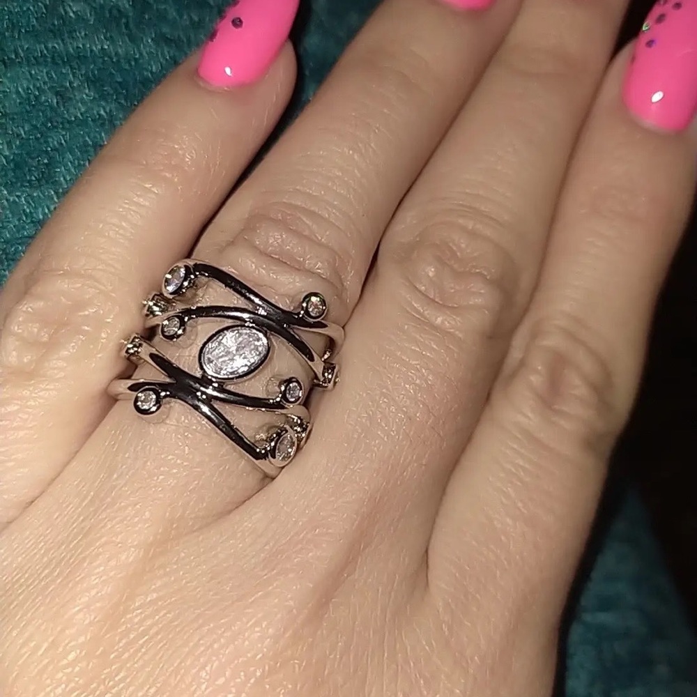 Denisha Vine Flower Silver Bridal Wedding Ring View 2